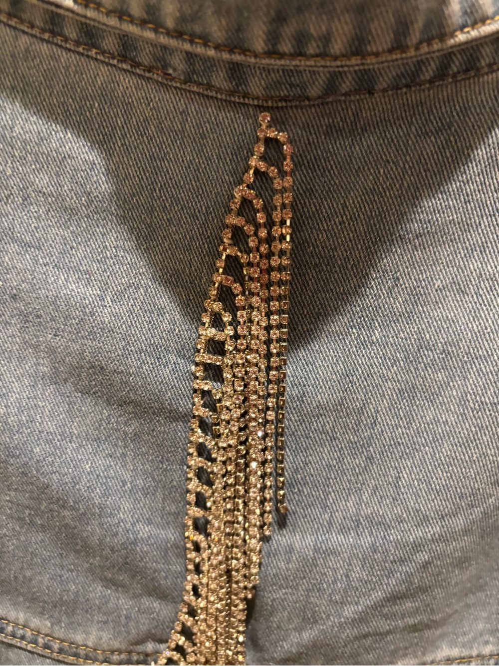 Custom Rhinestone Fringe Denim Jacket - Picture 4 of 10